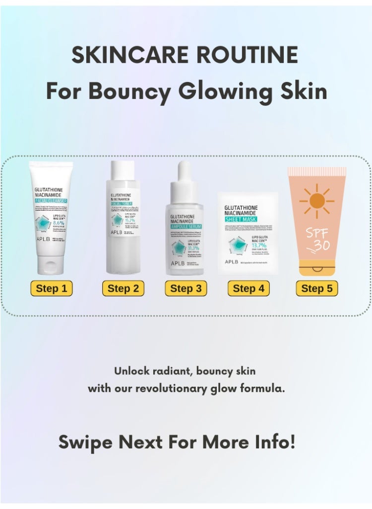 ايه بي ال بي علاج البقع الداكنة وتفاوت اللون – مجموعة APLB بالجلوتاثيون والنياسيناميد للتفتيح | غسول، تونر، سيروم وماسك ورقي - Image 3